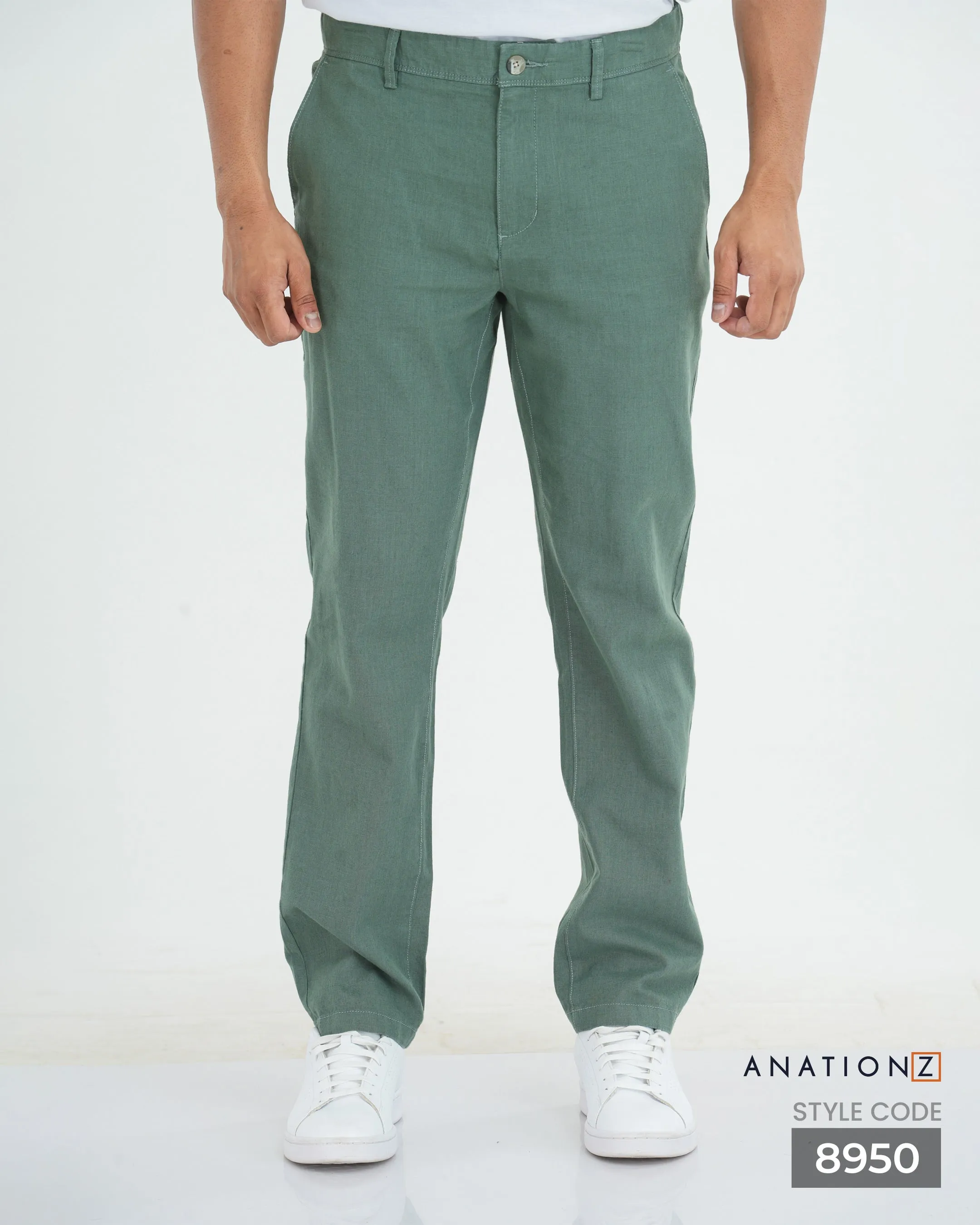 Linen Cotton Straight Slim Fit Pant - Sage