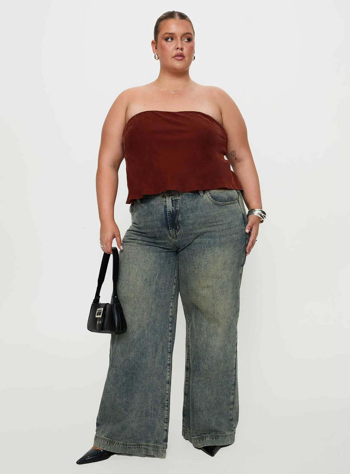 Lucelia Strapless Top Brown Curve