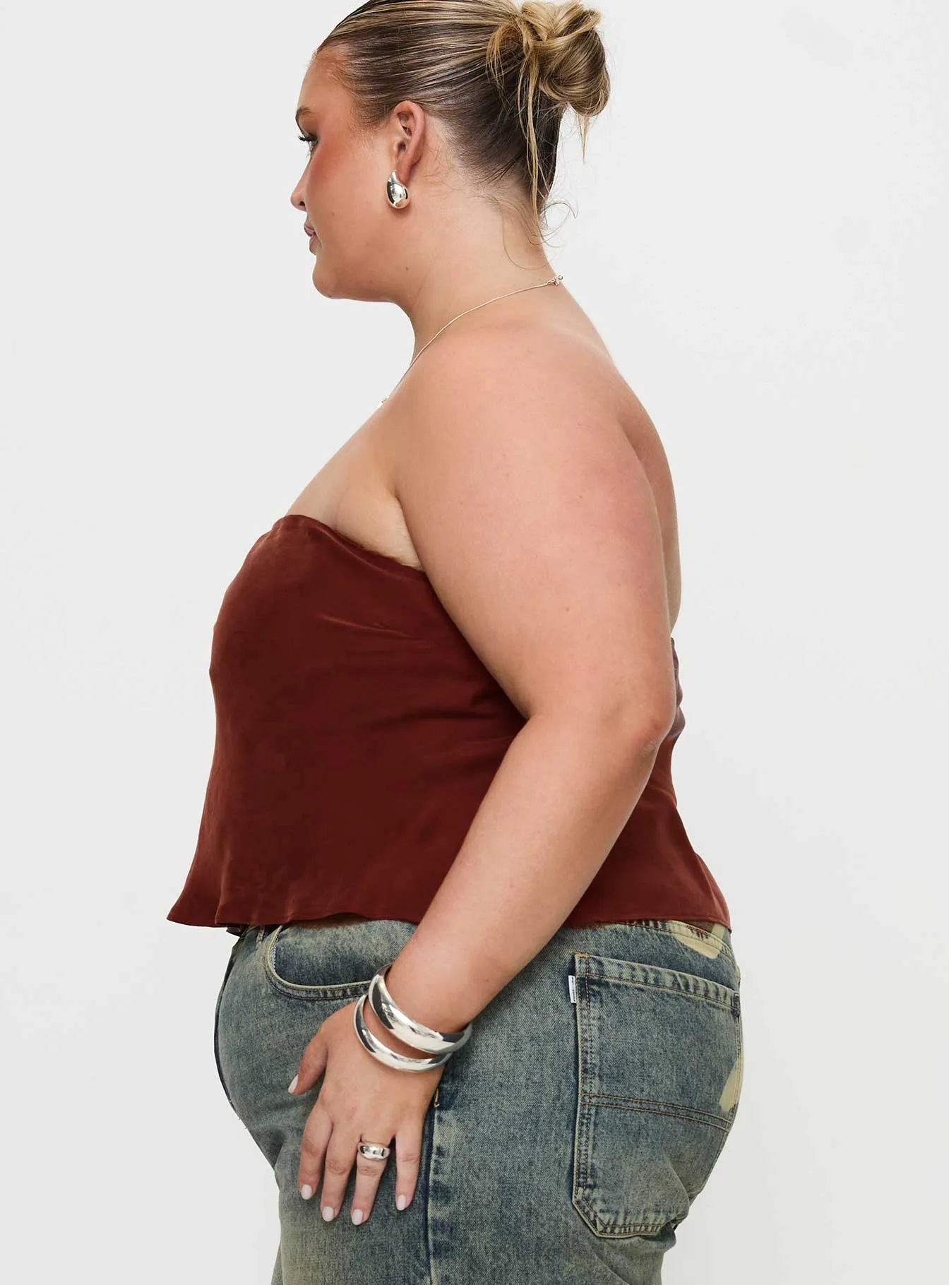 Lucelia Strapless Top Brown Curve