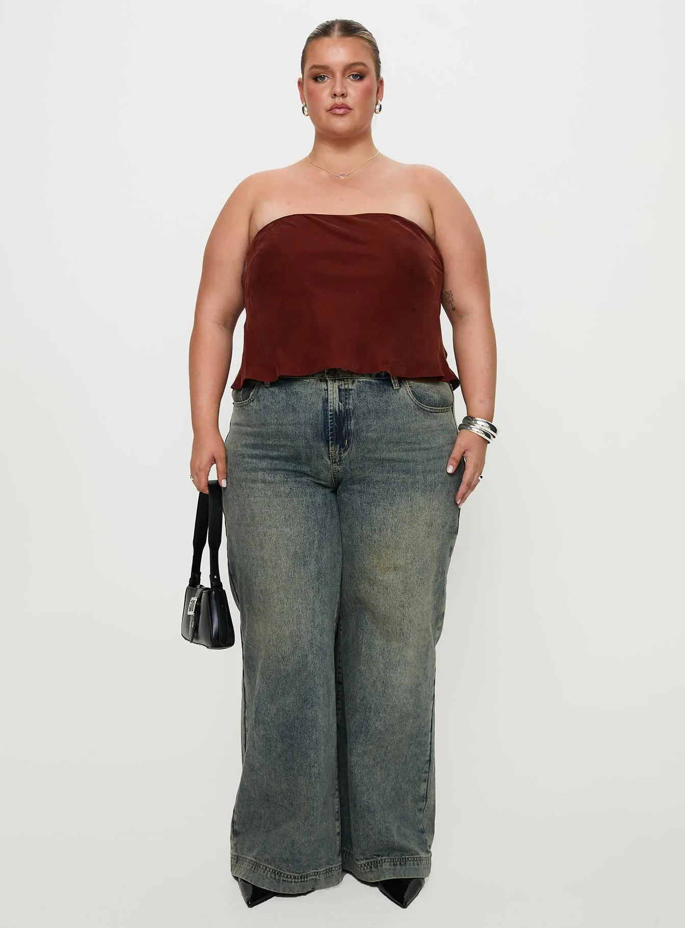 Lucelia Strapless Top Brown Curve