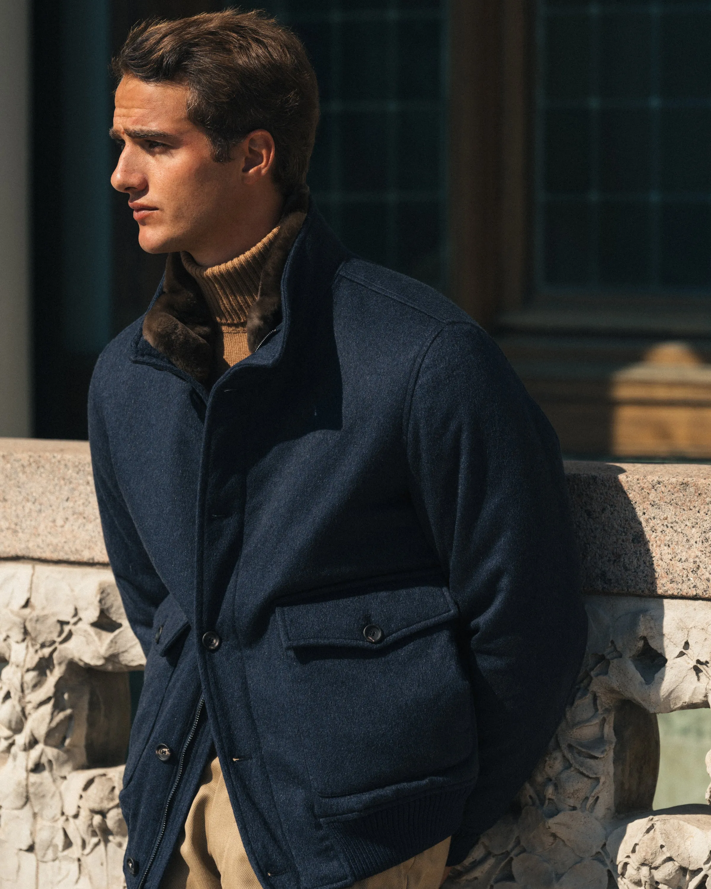 Luxury Bomber Jacket – Navy