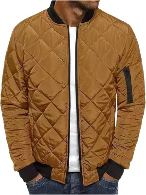 Mens Flight Bomber Jacket Relaxed Fit Diamond Quilted Varsity Jackets Fall Winter Lightweight Padded Coat Outwear