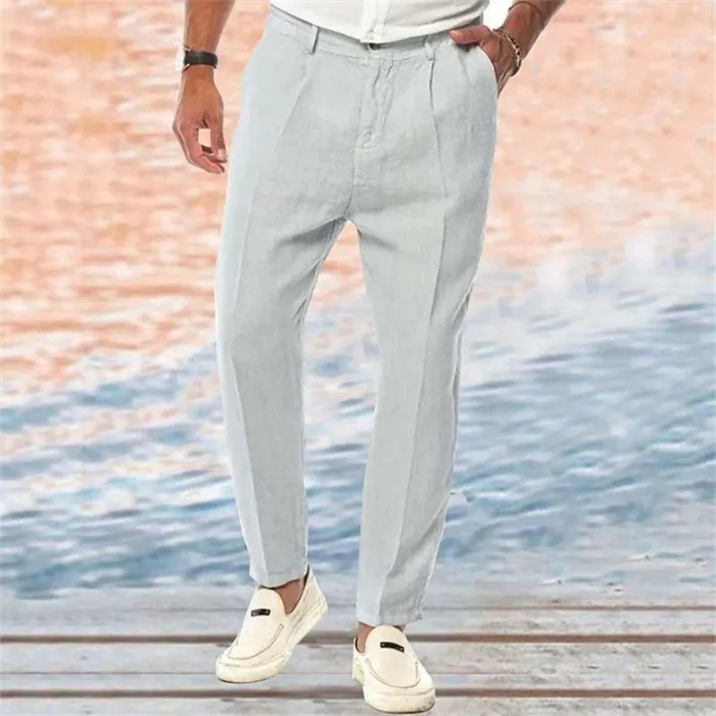 Men's Linen Pants | Loose Straight Fit Casual Trousers