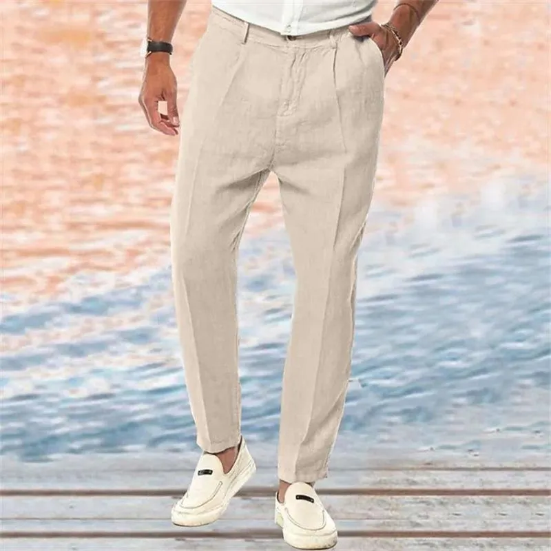 Men's Linen Pants | Loose Straight Fit Casual Trousers