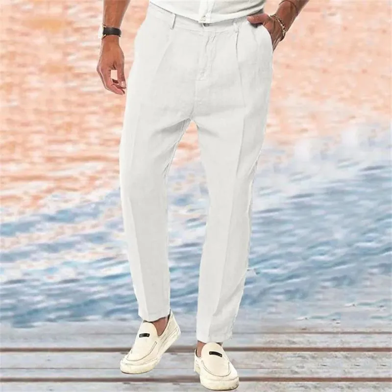 Men's Linen Pants | Loose Straight Fit Casual Trousers