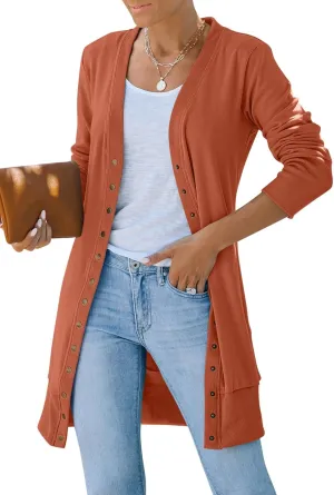 MEROKEETY Women's 2025 Fall Long Sleeve Snap Button Down Solid Color Knit Ribbed Neckline Cardigans