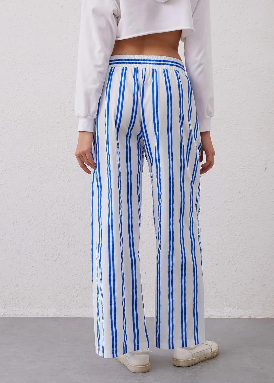 MISSACTIVER Women Drawstring Striped Pants Loose Wide Leg Trousers Casual Low Waist Pants Comfy Lounge Pants with Pockets