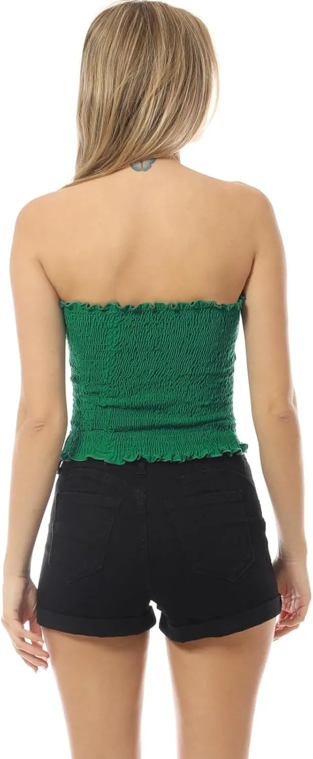 MixMatchy Women's Casual Basic Smocked Tube Tops Stretch Bustier Bandeau Crop Top 2 Pack