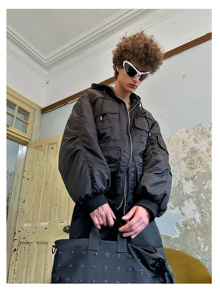 Multi-Pocket Hooded Cotton Jacket