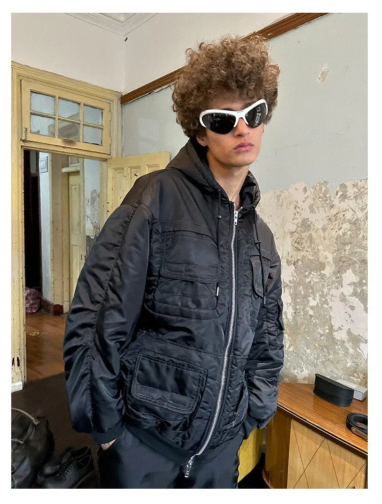 Multi-Pocket Hooded Cotton Jacket