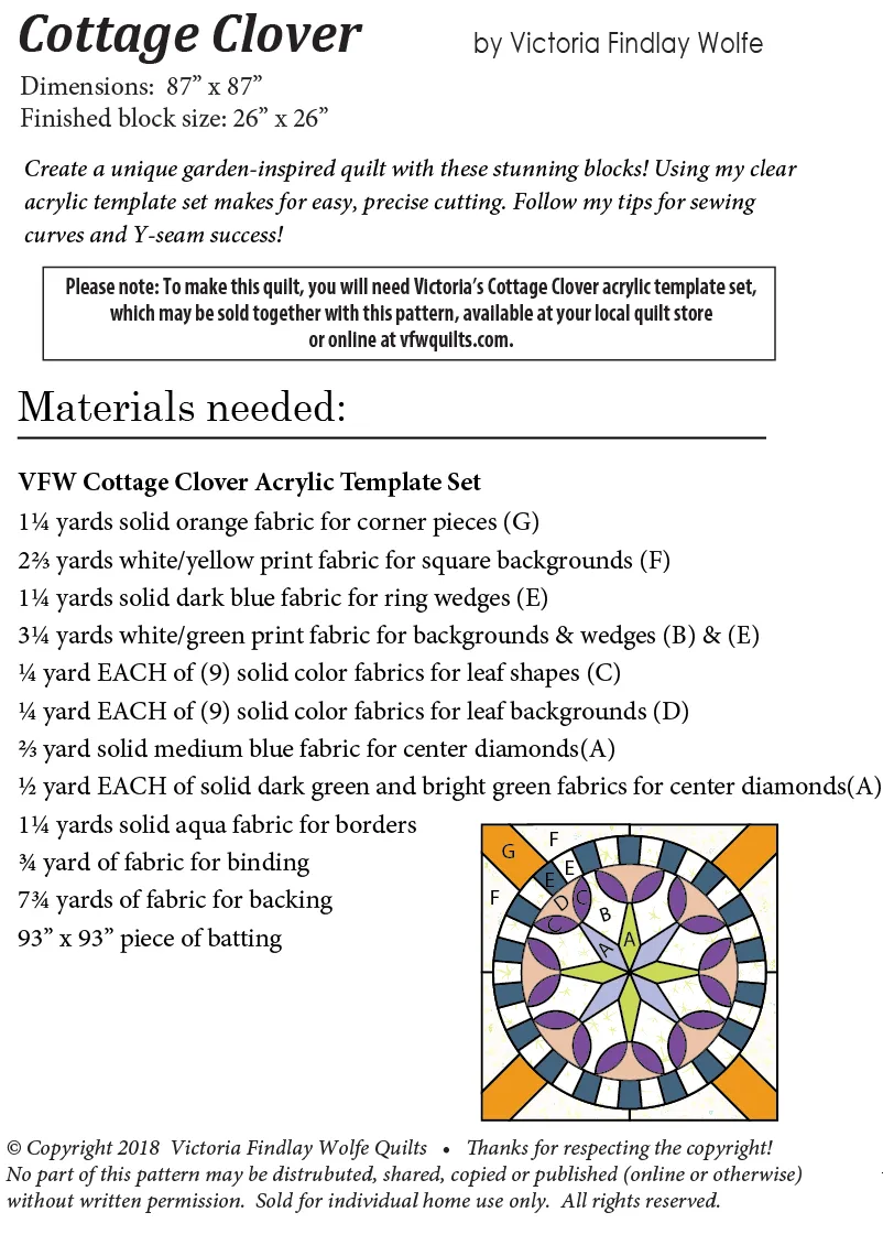 *New* Cottage Clover Pattern and Template Set