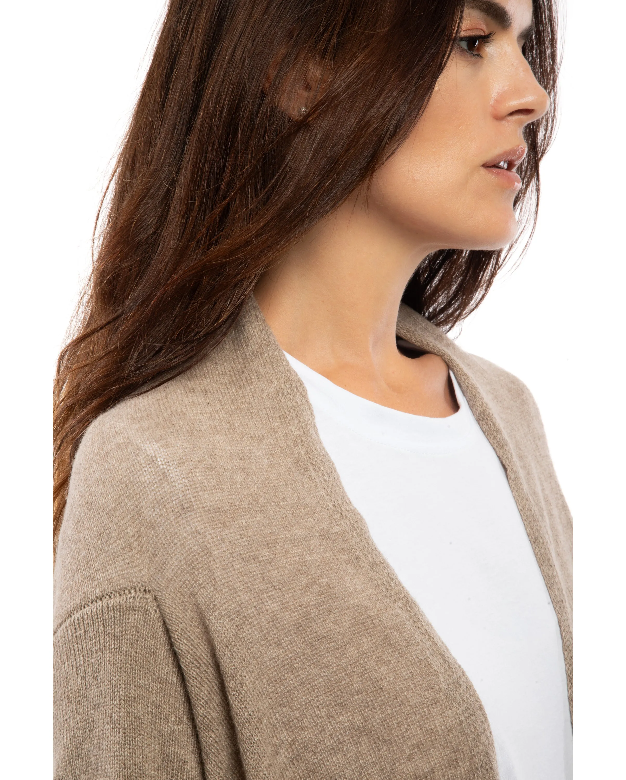 NEW FALL 24 - Pure Cashmere Open Front Cardigan Wrap Melange Gray