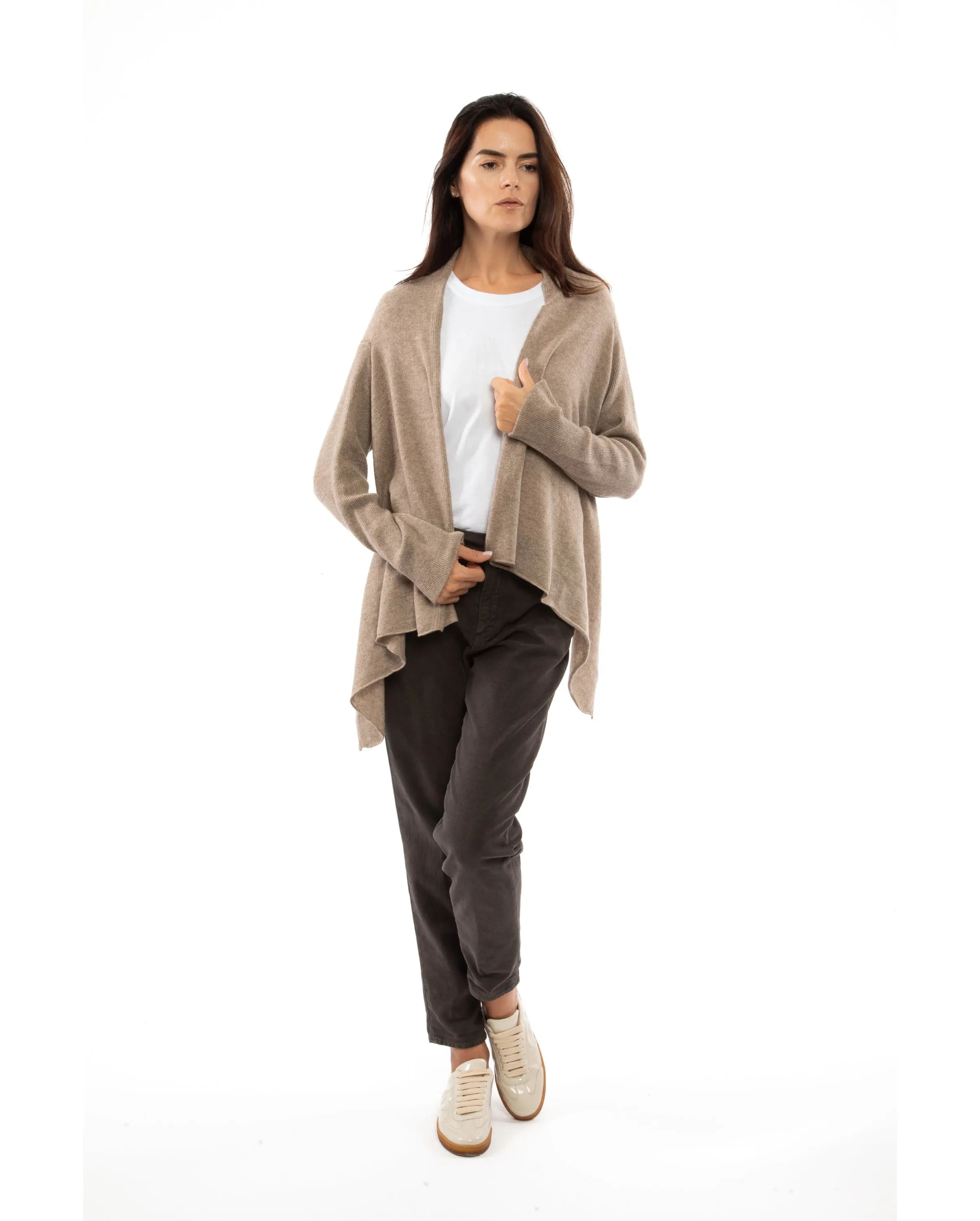 NEW FALL 24 - Pure Cashmere Open Front Cardigan Wrap Melange Gray