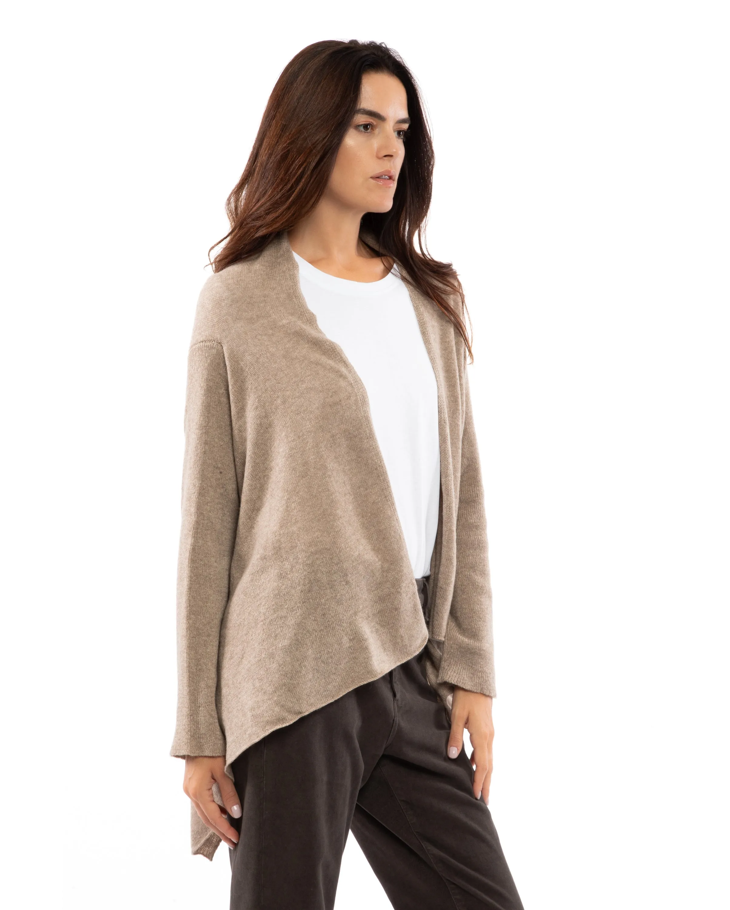 NEW FALL 24 - Pure Cashmere Open Front Cardigan Wrap Melange Gray