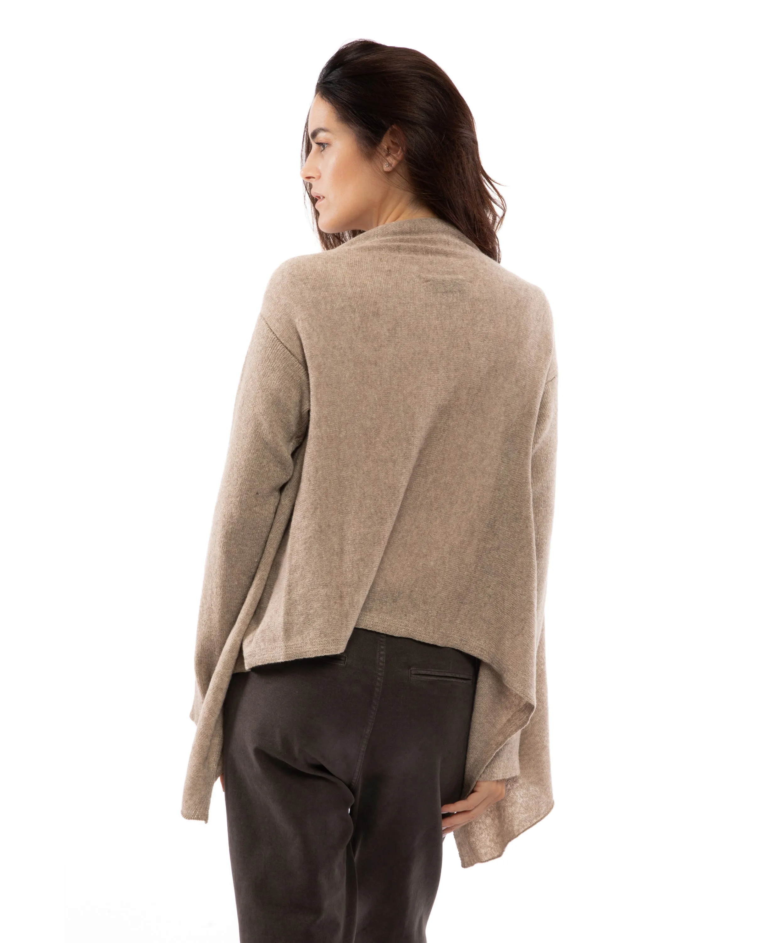 NEW FALL 24 - Pure Cashmere Open Front Cardigan Wrap Melange Gray