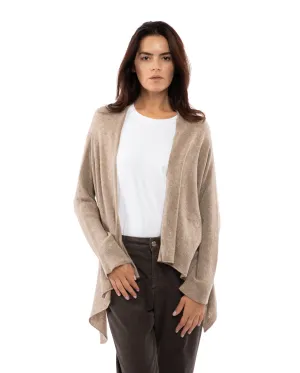 NEW FALL 24 - Pure Cashmere Open Front Cardigan Wrap Taupe