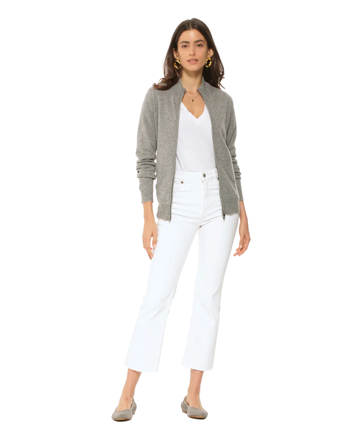 Oprah Daily - Women's Cashmere Zip Cardigan Medium Grey