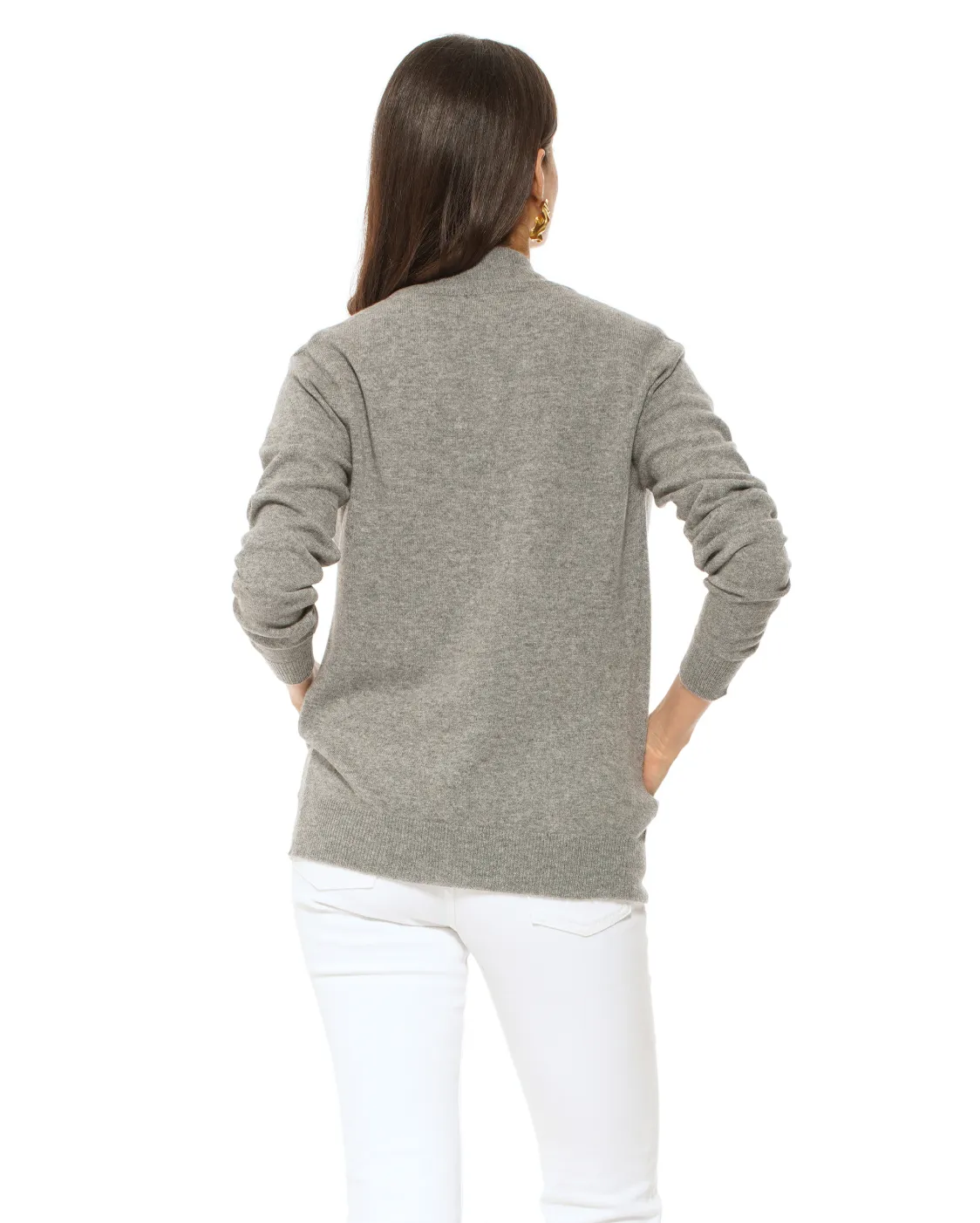 Oprah Daily - Women's Cashmere Zip Cardigan Medium Grey