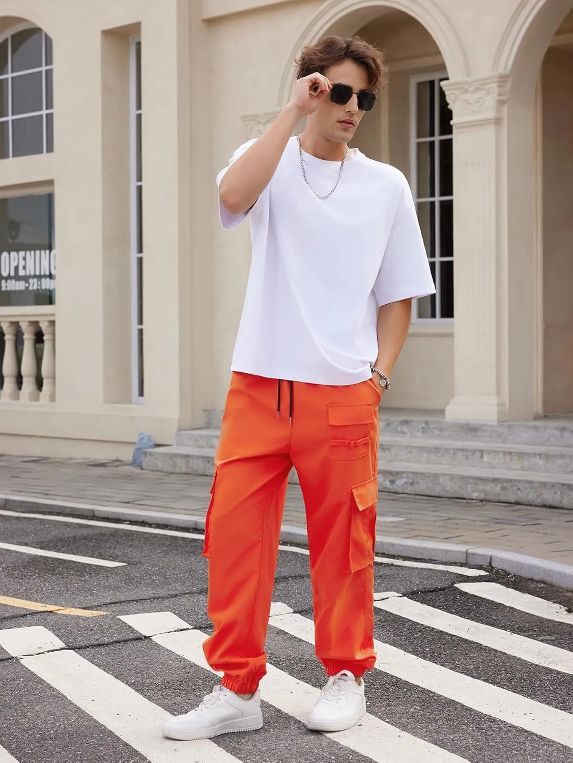 OYOANGLE Men's Drawstring Waist Flap Pocket Jogger Cargo Pants Streetwear Trousers Casual Pants
