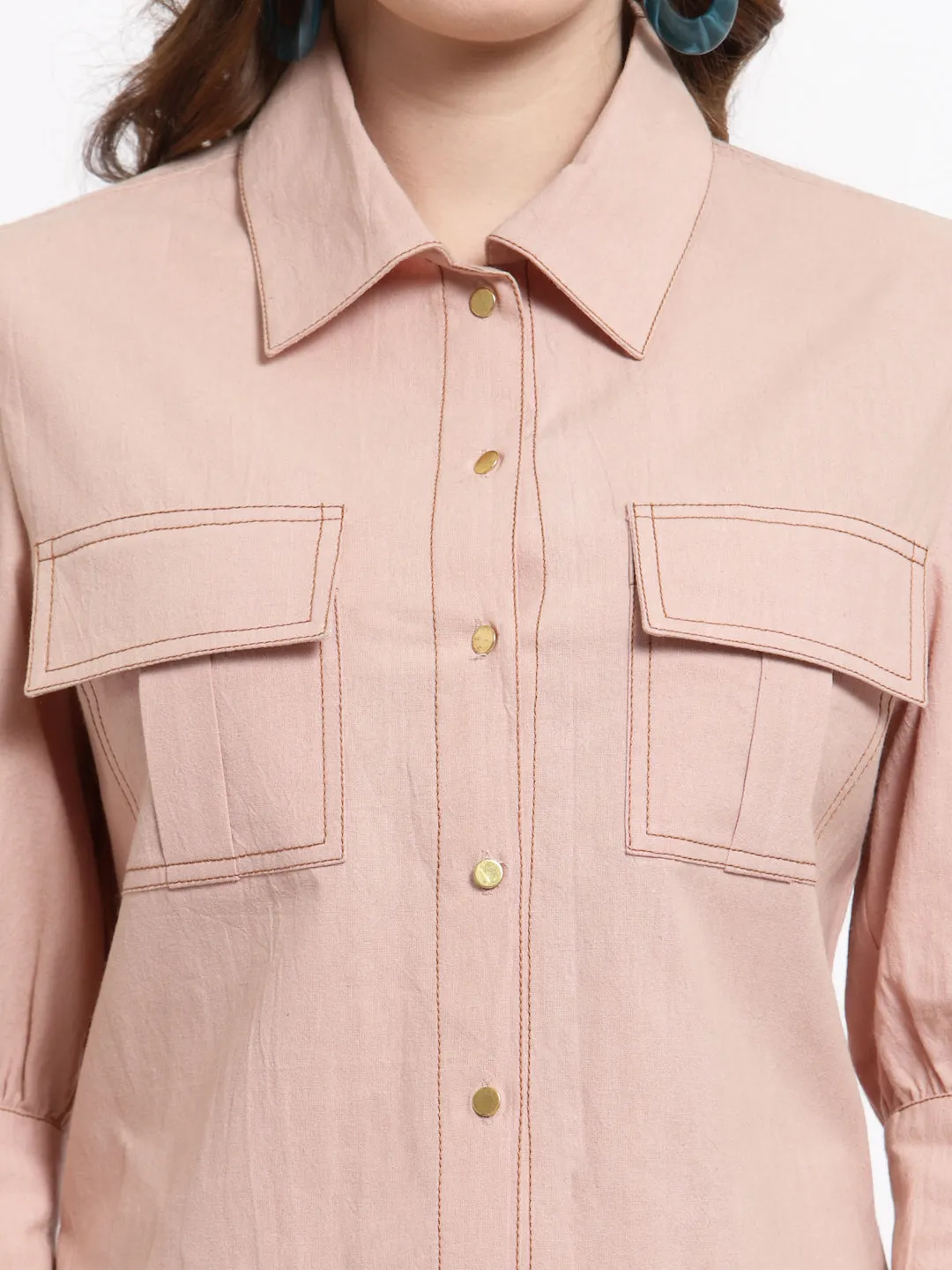 Peach Shirt With Trouser Set