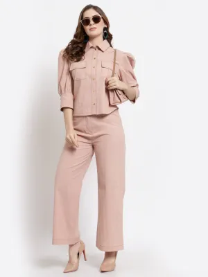 Peach Shirt With Trouser Set