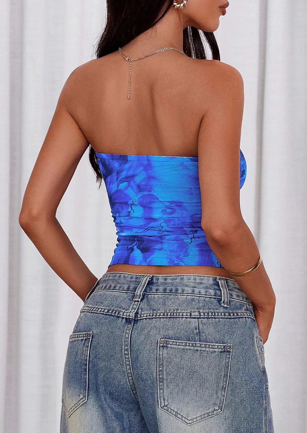 PRETTYGARDEN Strapless Tube Tops for Women 2025 Summer Mesh Floral Y2K Bandeau Cute Crop Top Trendy Going Out Outfits