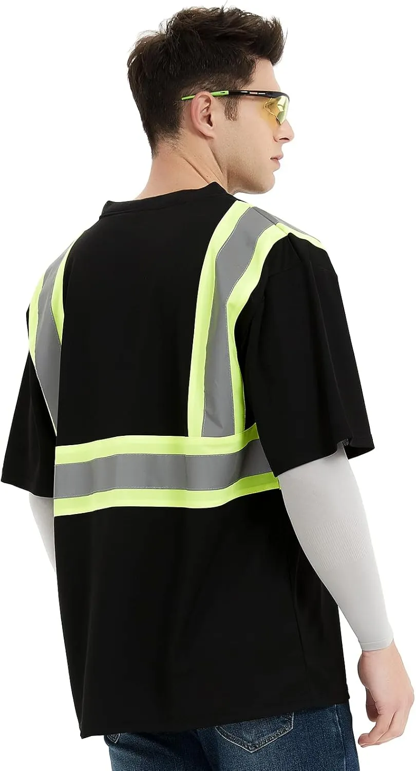 ProtectX High Visibility Short Sleeve Reflective Safety T-Shirt, Men's Heavy Duty Breathable Hi Vis Shirts, Class 2 Type R