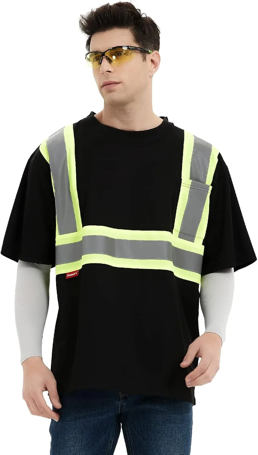 ProtectX High Visibility Short Sleeve Reflective Safety T-Shirt, Men's Heavy Duty Breathable Hi Vis Shirts, Class 2 Type R