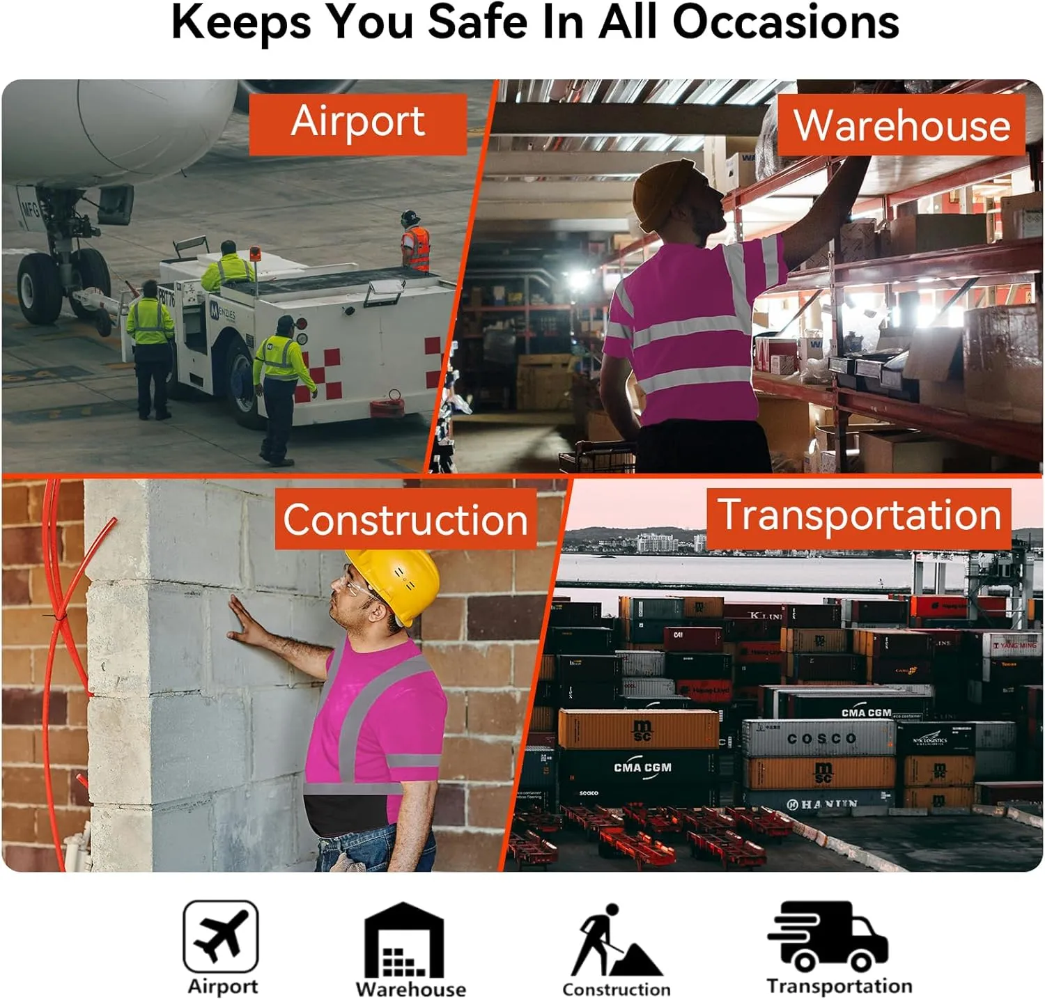 ProtectX High Visibility Short Sleeve Reflective Safety T-Shirt, Men's Heavy Duty Breathable Hi Vis Shirts, Class 2 Type R