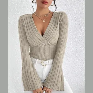 Ribbed Flare Sleeve Top