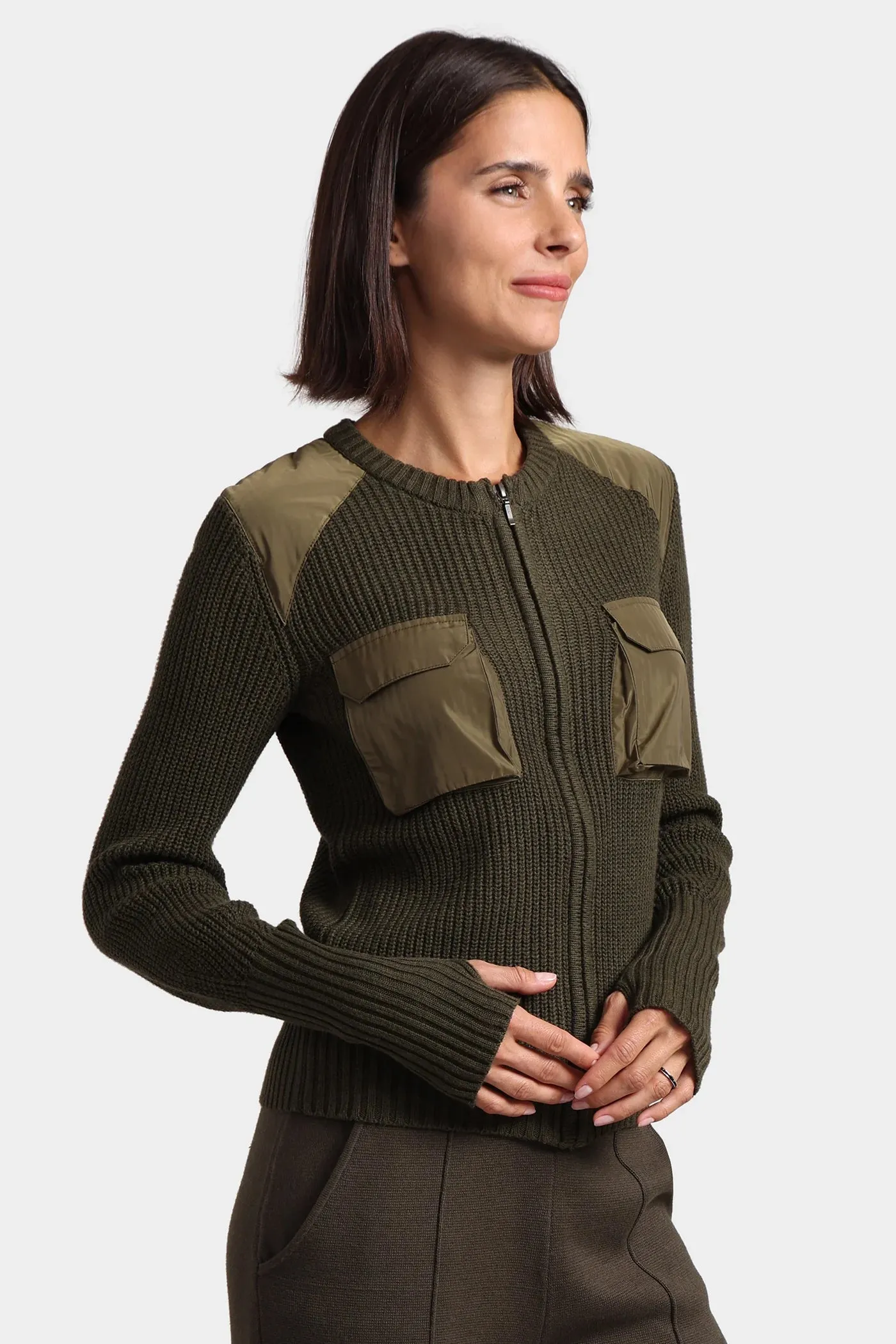 Shaker Utility Zip Up Sweater