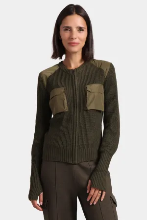 Shaker Utility Zip Up Sweater