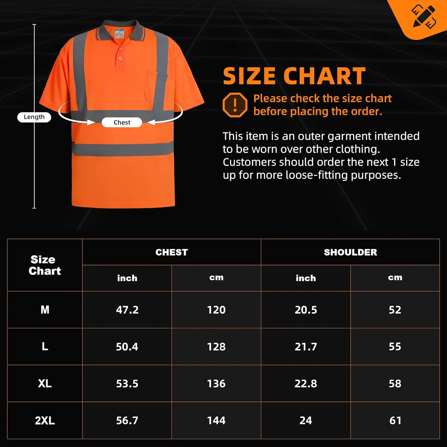 SHORFUNE 2 Pack High Visibility Safety Polo Shirts Short Sleeve, Hi Vis Reflective Construction Work Shirts with Reflective Strips and Front Pocket, ANSI/ISEA Class 2 Compliant, Orange, L