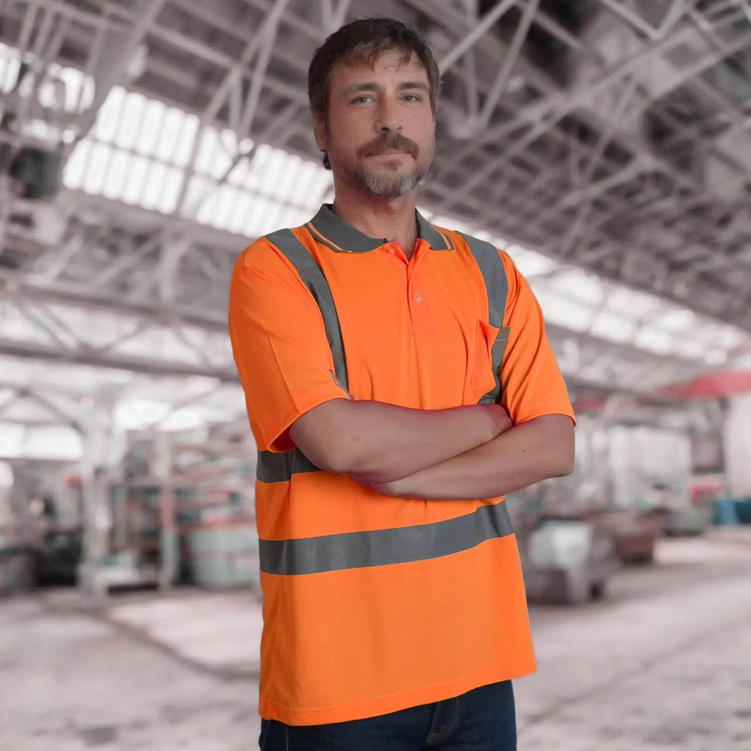SHORFUNE 2 Pack High Visibility Safety Polo Shirts Short Sleeve, Hi Vis Reflective Construction Work Shirts with Reflective Strips and Front Pocket, ANSI/ISEA Class 2 Compliant, Orange, L