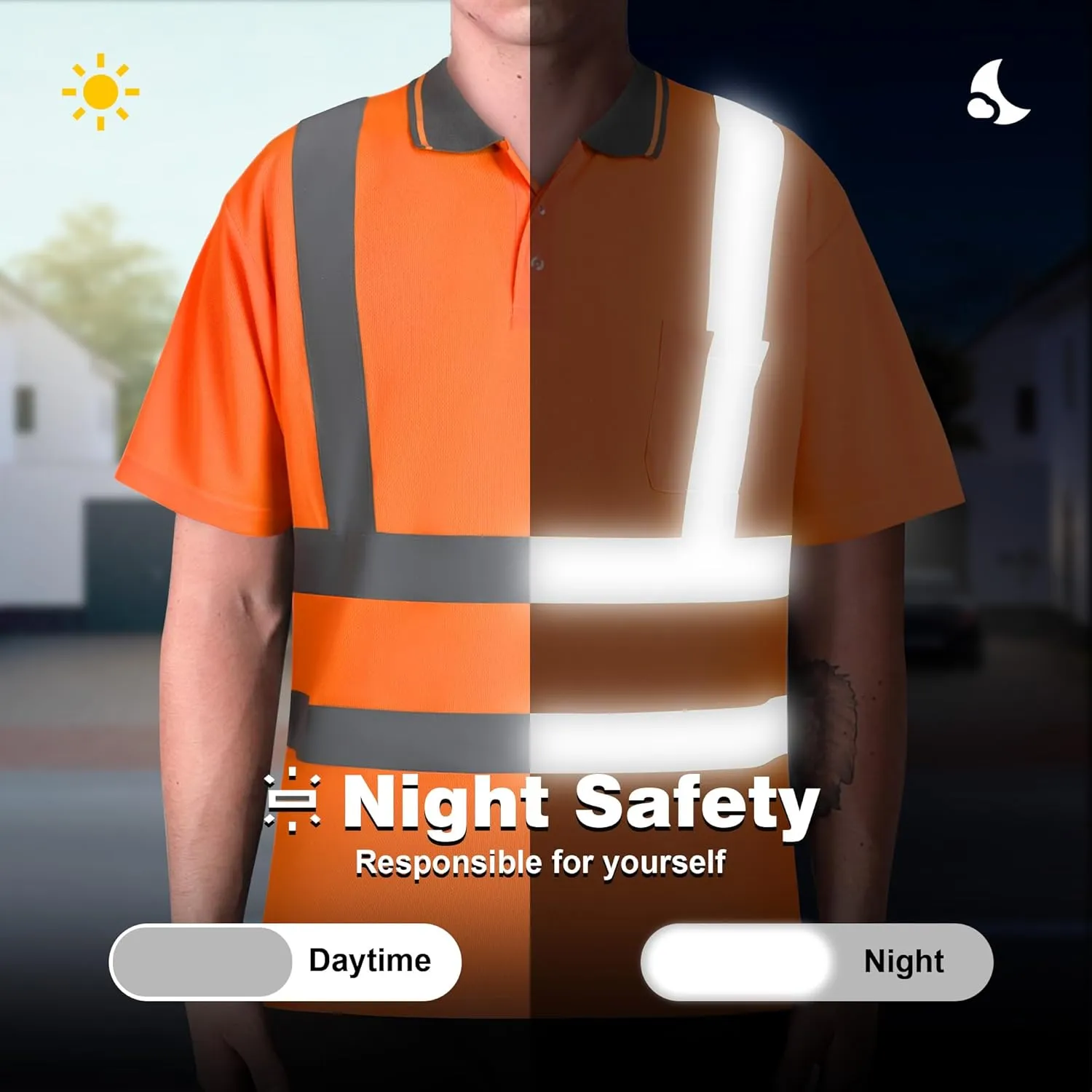 SHORFUNE 2 Pack High Visibility Safety Polo Shirts Short Sleeve, Hi Vis Reflective Construction Work Shirts with Reflective Strips and Front Pocket, ANSI/ISEA Class 2 Compliant, Orange, L