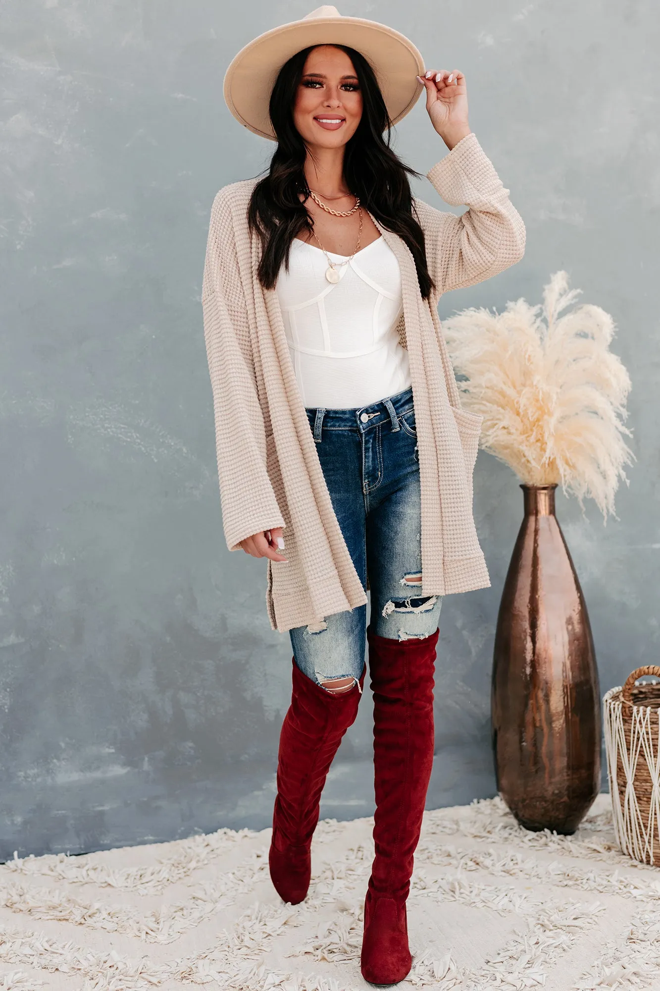 Some Day Soon Waffle Knit Cardigan (Cream)