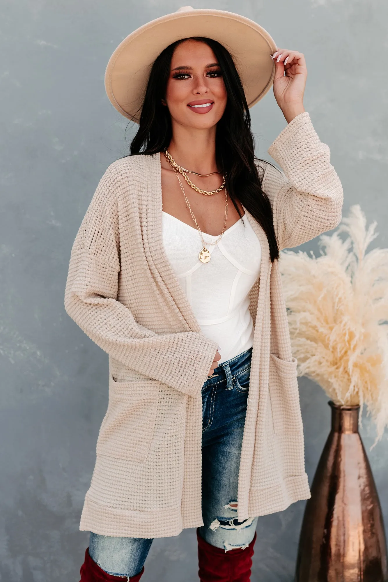Some Day Soon Waffle Knit Cardigan (Cream)