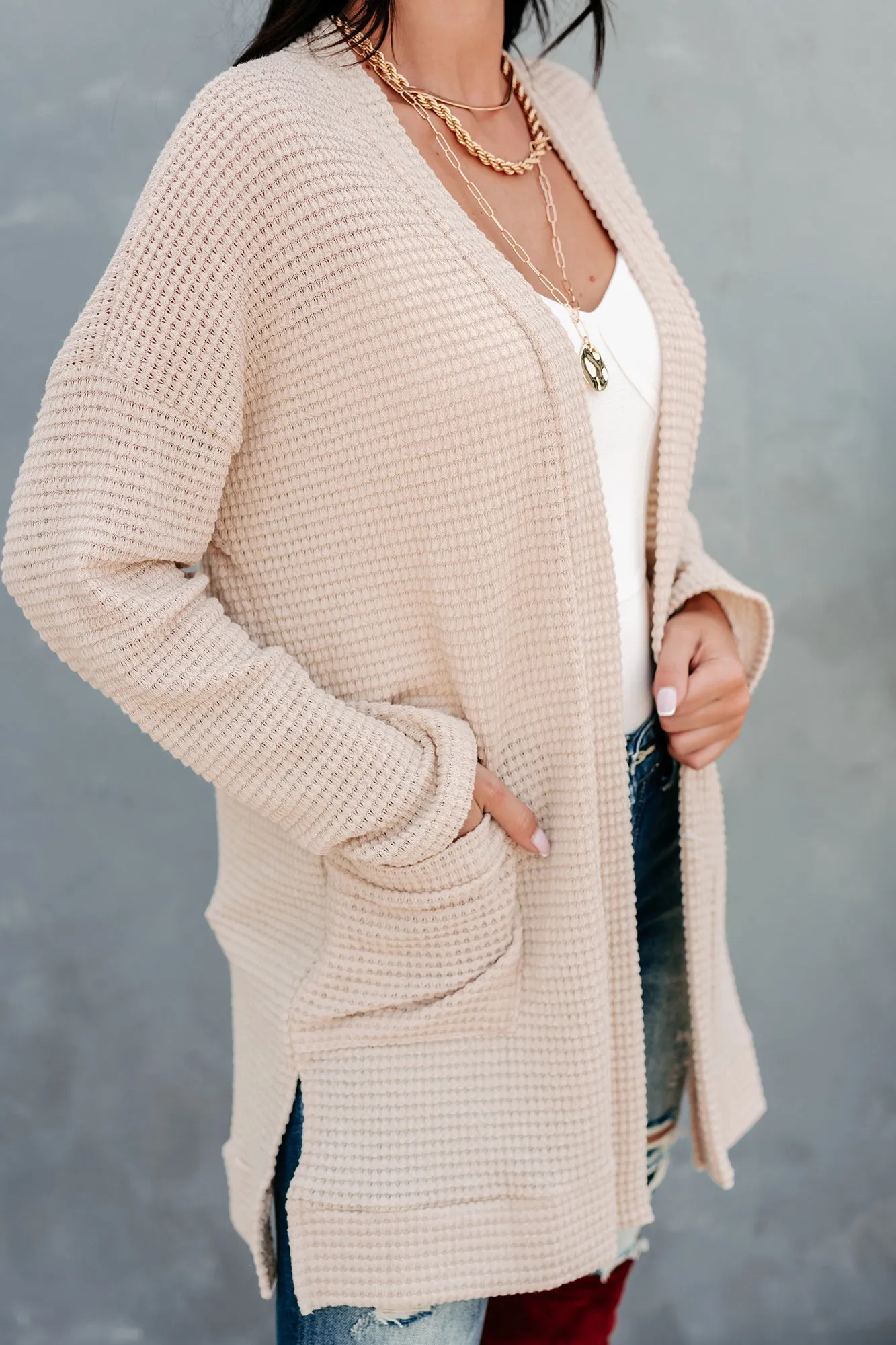 Some Day Soon Waffle Knit Cardigan (Cream)