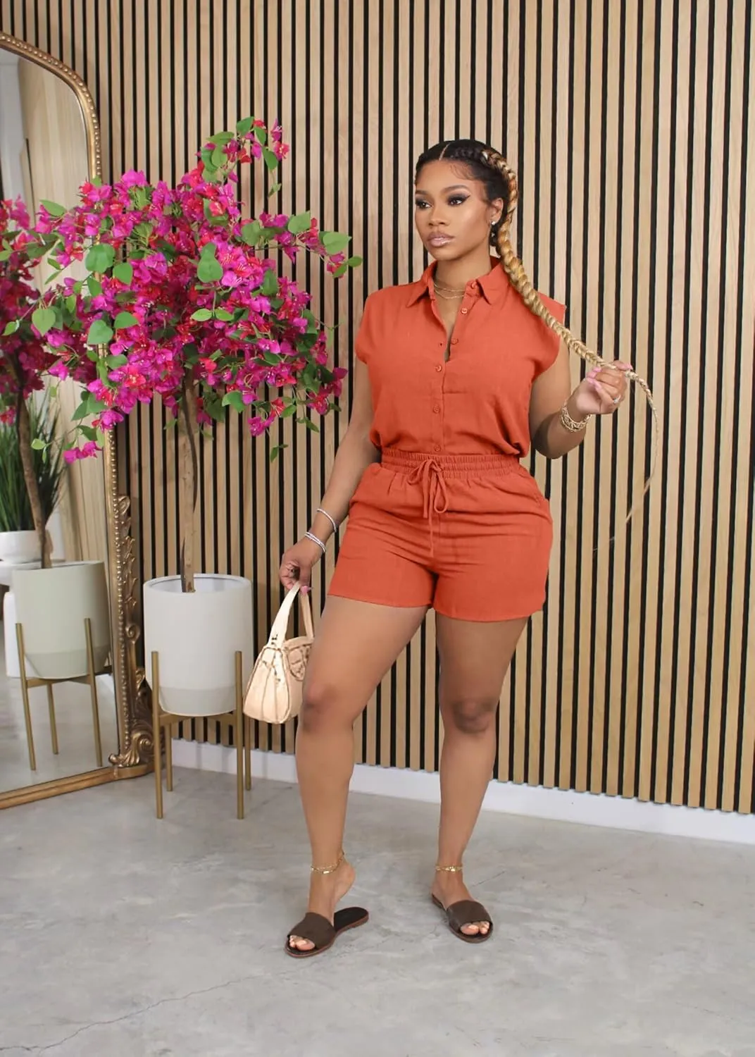 ThusFar Women 2 Piece Shorts Sets Button Down Cap Sleeve Drawstring Resort Wear Outfits Summer Matching Sets Tracksuits