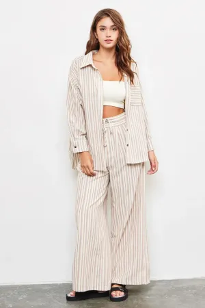 TIED WAIST BAND WIDE STRIPE PANTS