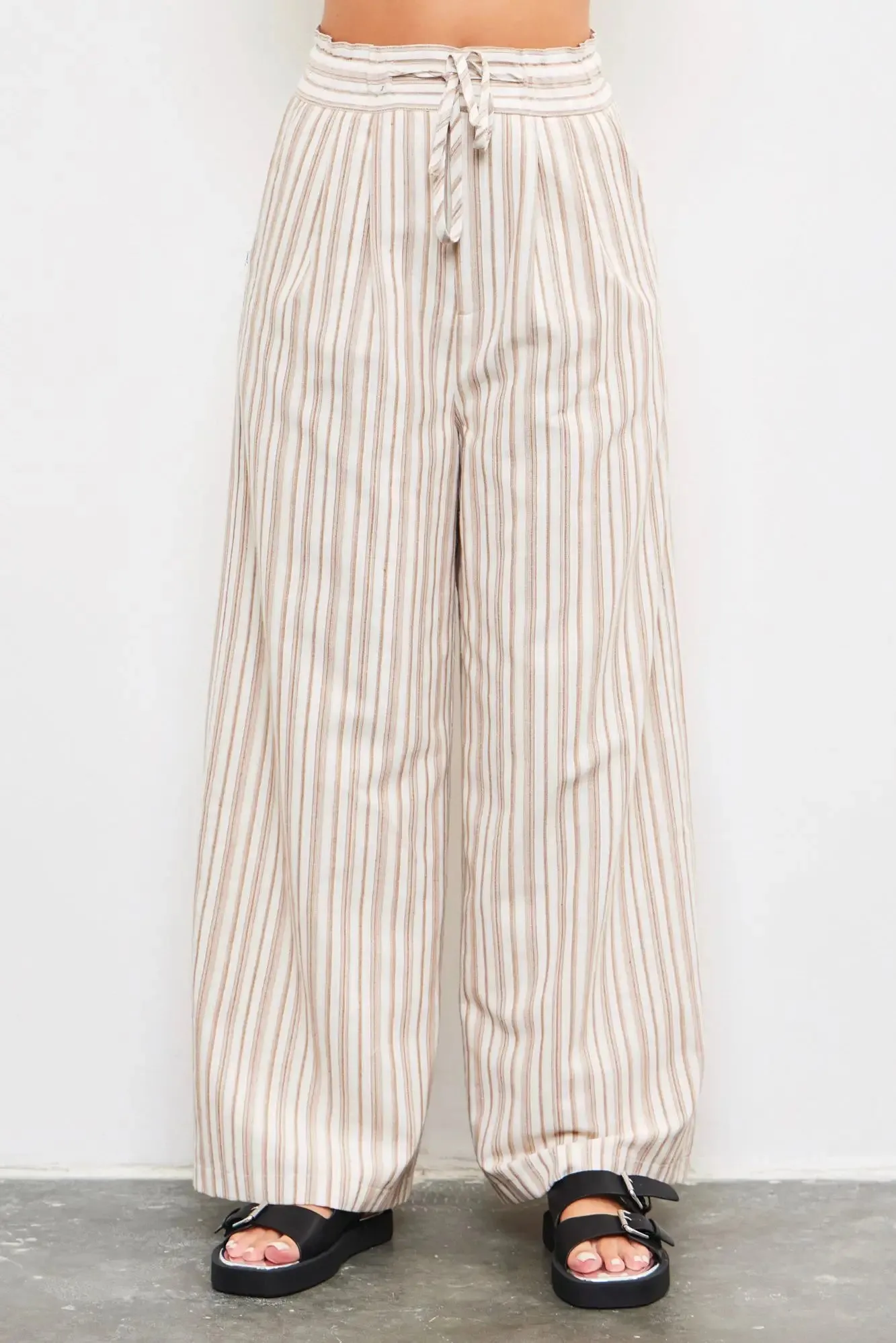 TIED WAIST BAND WIDE STRIPE PANTS