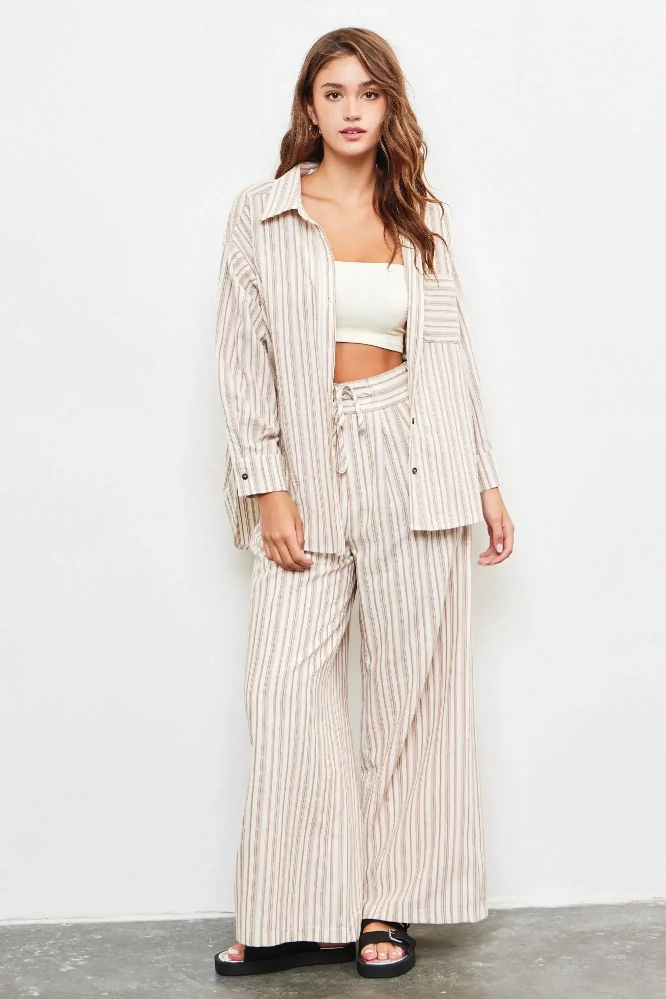 TIED WAIST BAND WIDE STRIPE PANTS