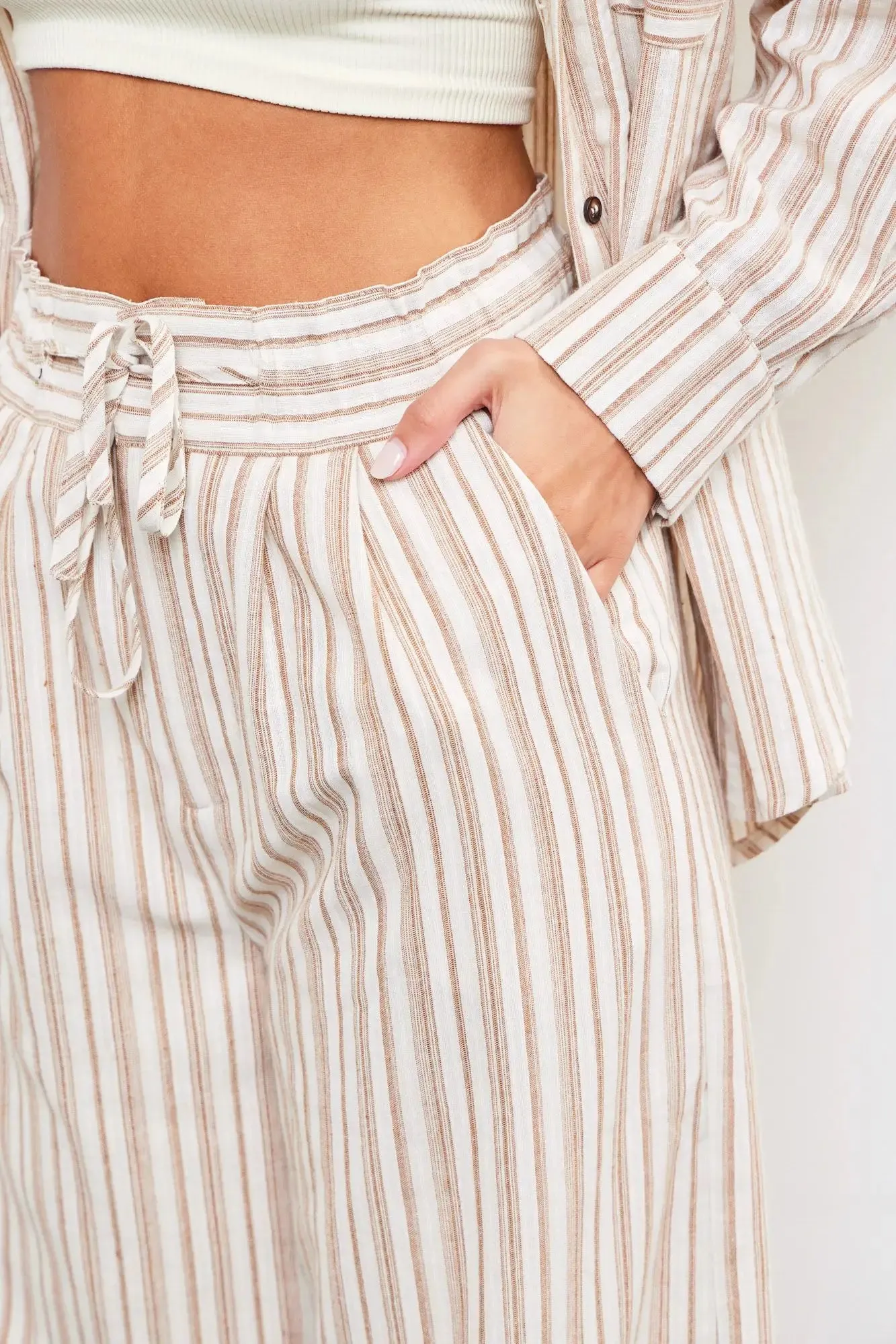 TIED WAIST BAND WIDE STRIPE PANTS