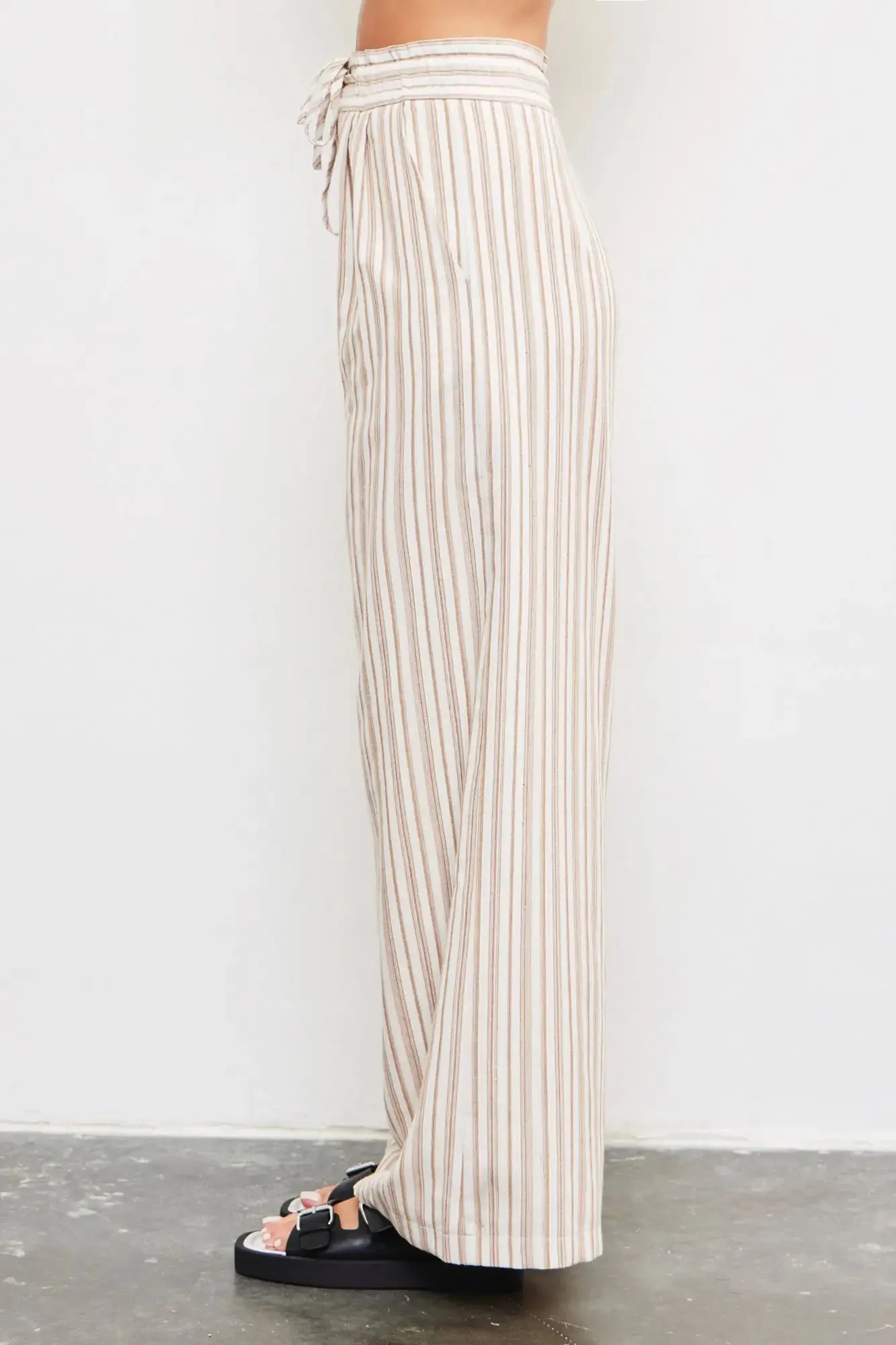 TIED WAIST BAND WIDE STRIPE PANTS