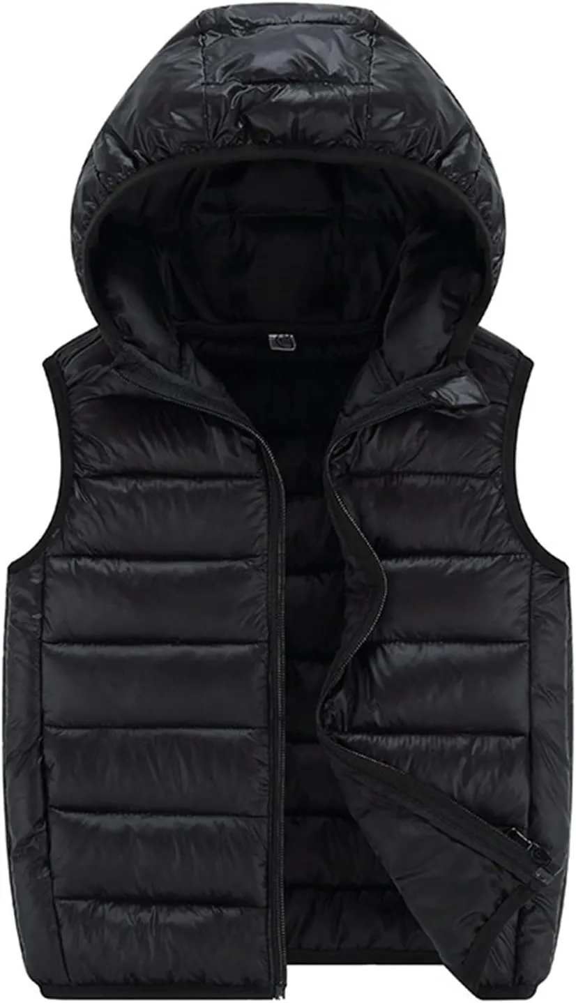 Toddler Baby Boys Girls Solid Color Light Puffer Down Vest Coat Sleeveless Hoodie Outside Winter Jacket for Teenagers