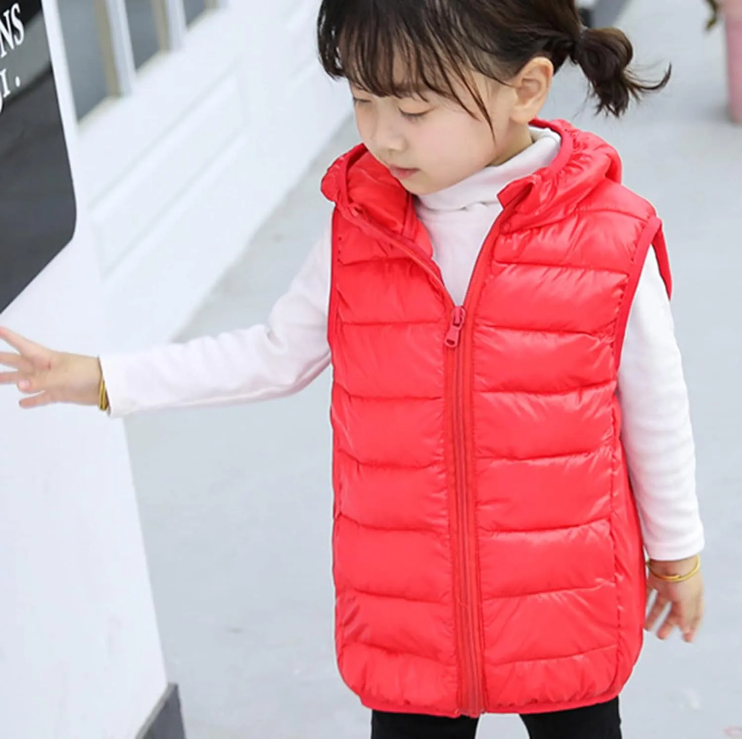 Toddler Baby Boys Girls Solid Color Light Puffer Down Vest Coat Sleeveless Hoodie Outside Winter Jacket for Teenagers