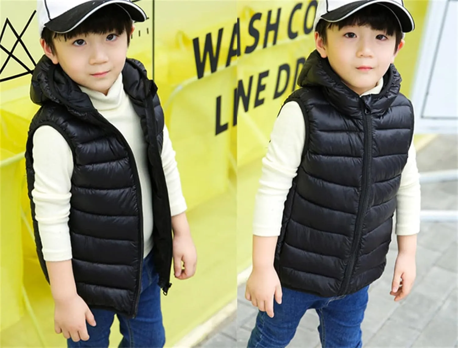 Toddler Baby Boys Girls Solid Color Light Puffer Down Vest Coat Sleeveless Hoodie Outside Winter Jacket for Teenagers