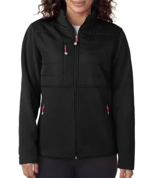 ultraclub ladies' fleece jacket with quilted yoke overlay - black (m)