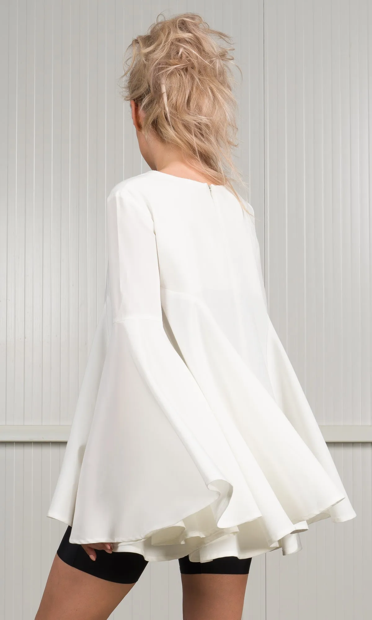 V-neck Blouse with Flaring Sleeves