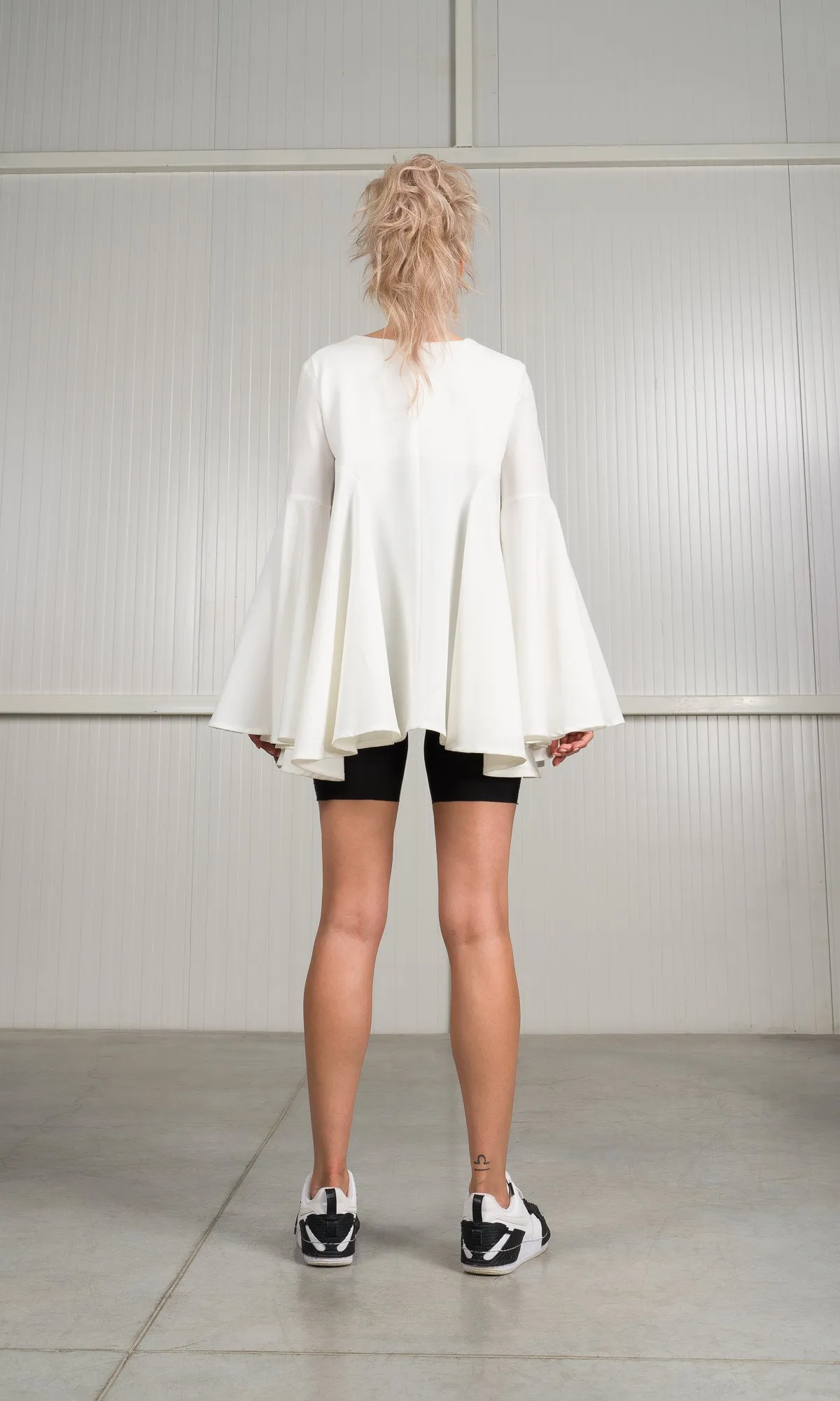 V-neck Blouse with Flaring Sleeves